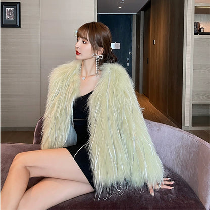 Veloura Fringe Faux Fur Jacket