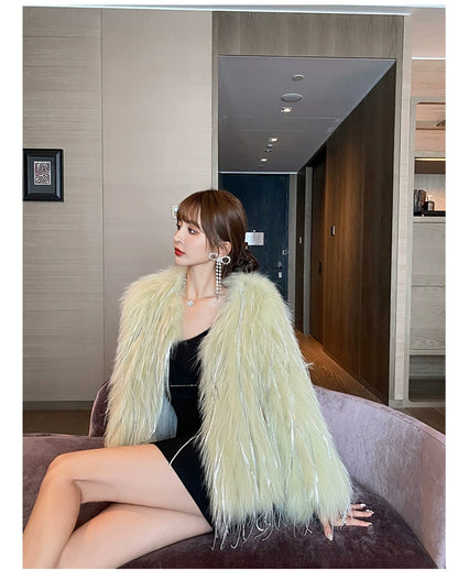 Veloura Fringe Faux Fur Jacket