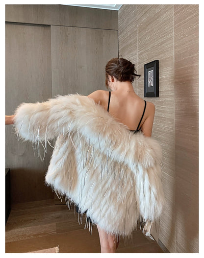 Veloura Fringe Faux Fur Jacket