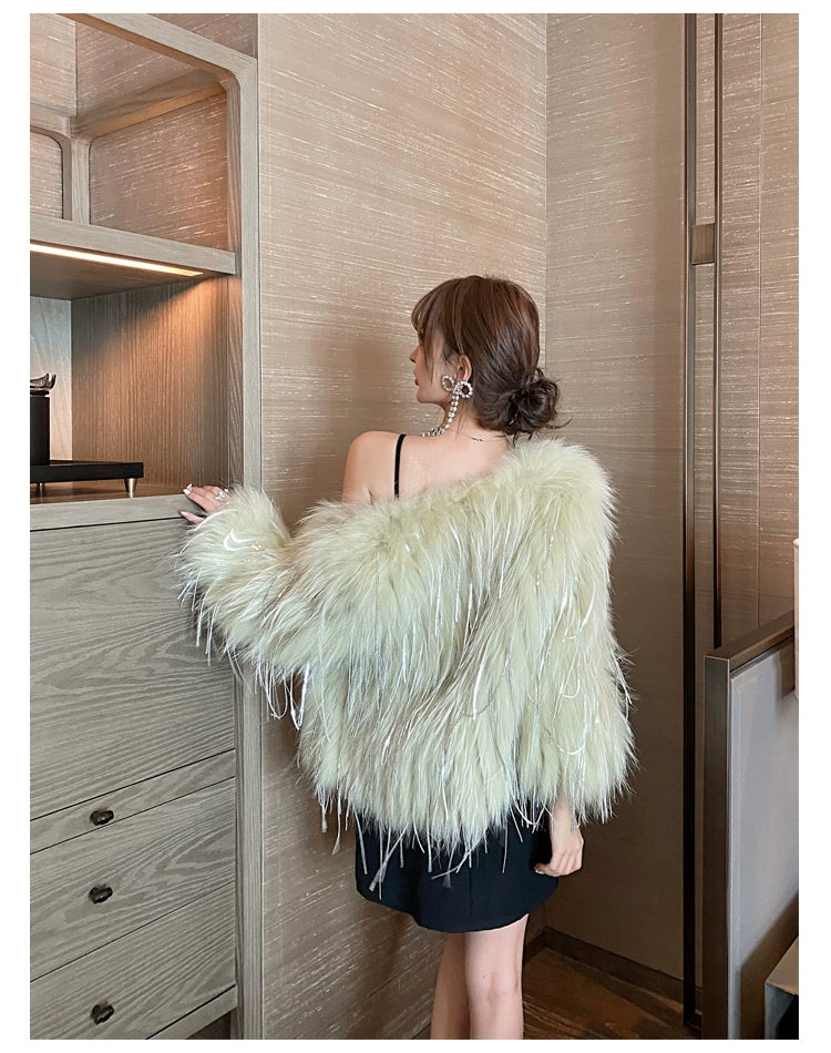 Veloura Fringe Faux Fur Jacket